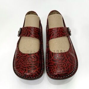 Algeria Paloma Wine Embossed Rose Mary Jane Shoe Size EU 36  US 6